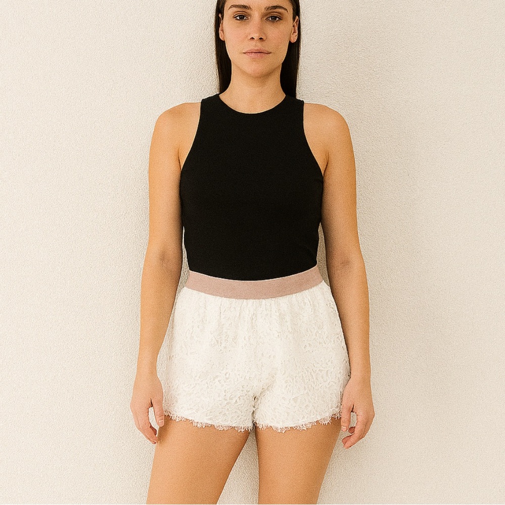 Zara Black Top and BCBG Cream Lace Skort